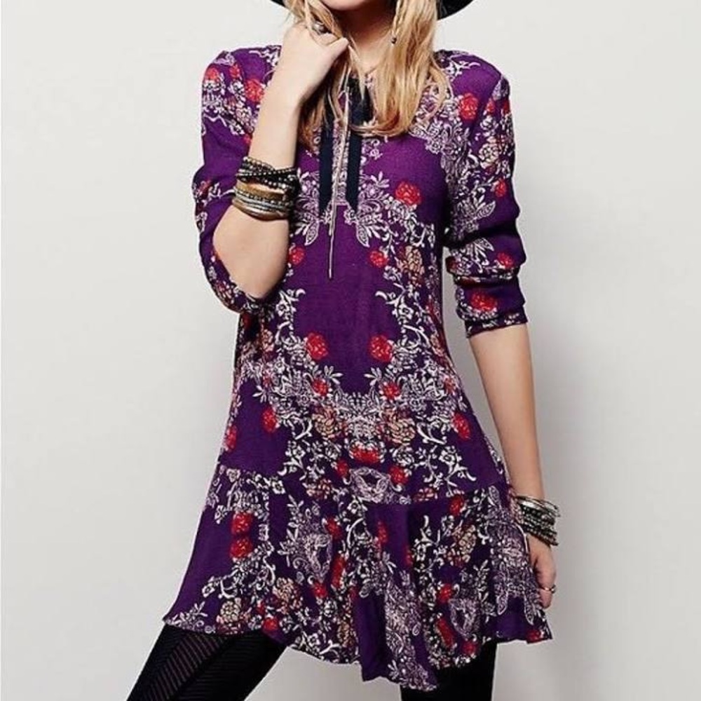Free People Smooth Talker Purple Floral Tunic